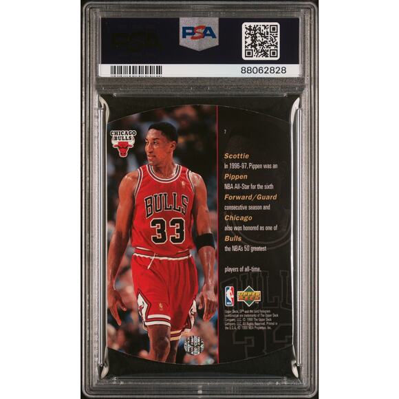 1997 Upper Deck SPx Gold #7 Scottie Pippen PSA 6 Chicago Bulls Pop 1 - Picture 2 of 7